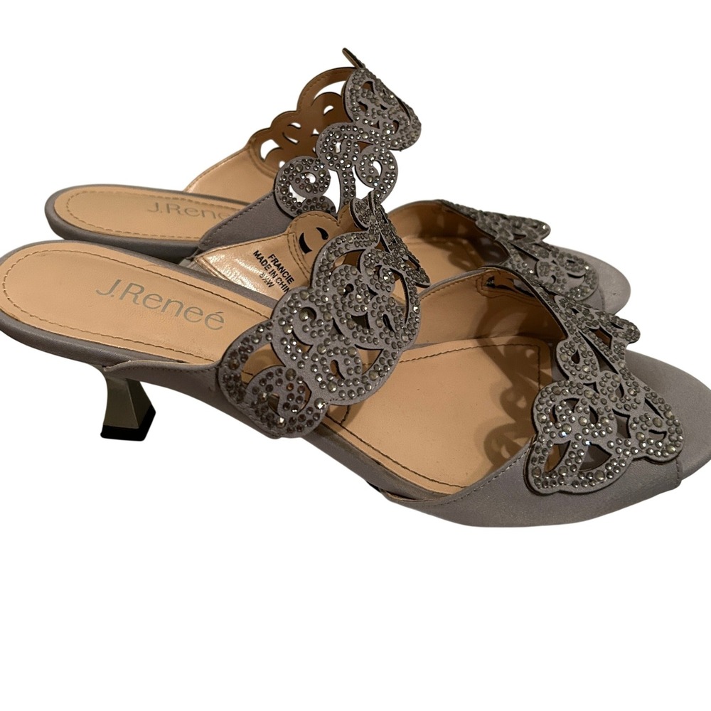 J. Renee Francie Silver Rhinestone Slide Sandal Women 8.5W - Picture 4 of 9